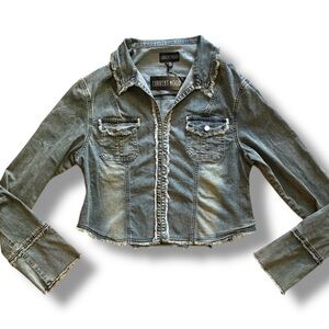 Dollskill | NWT’s Current Mood Y2K Hook and Eye Light Washed Denim Shirt